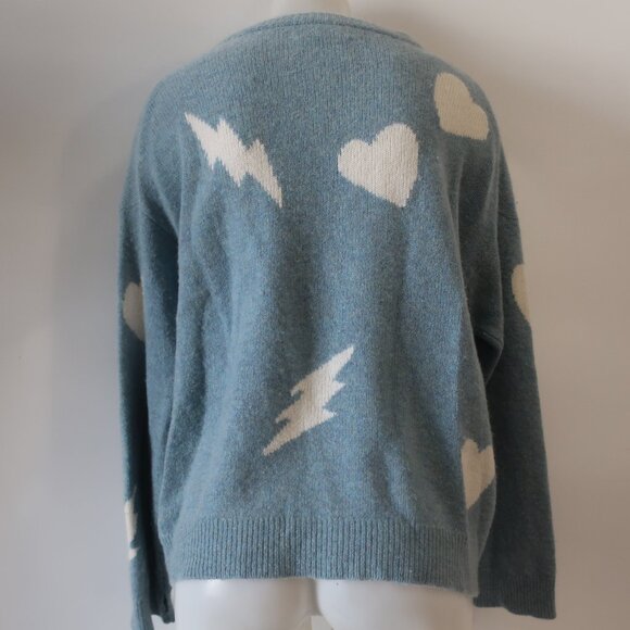 Zadig & Voltaire Marcus Bis C Pure Cashmere Blue White Graphic Heart Sweater M - Picture 5 of 12